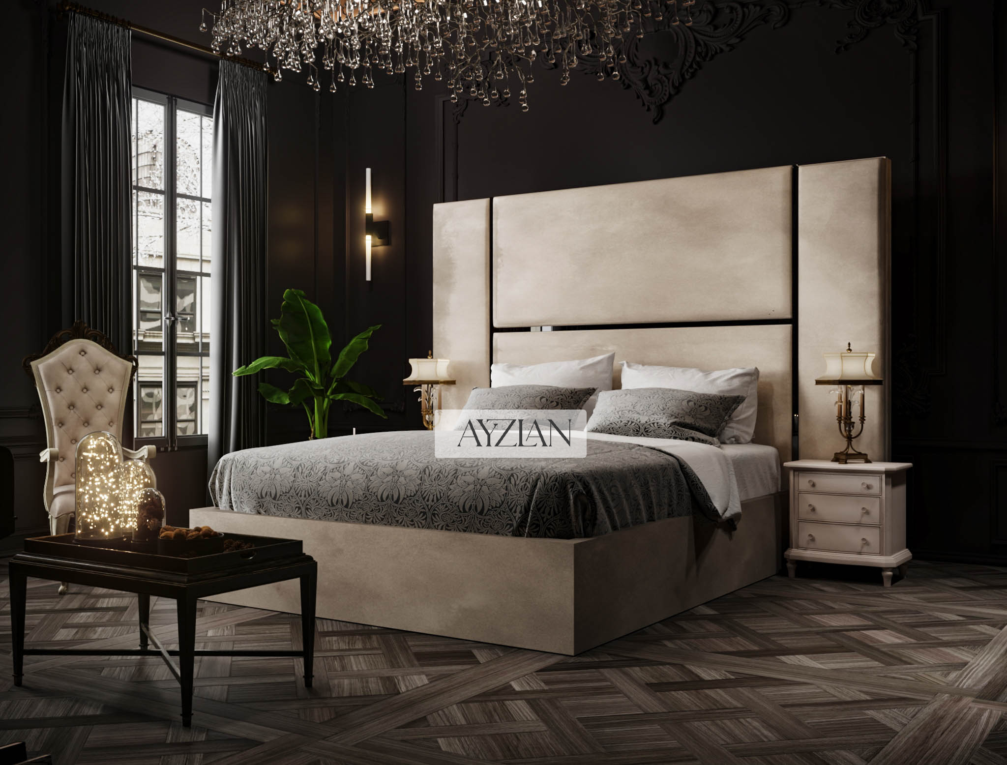 Ava Elegance Glossy Trim Wider Headboard Bed