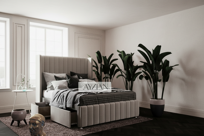 Amelia Stripe Winged Divan Drawer Storage Bed