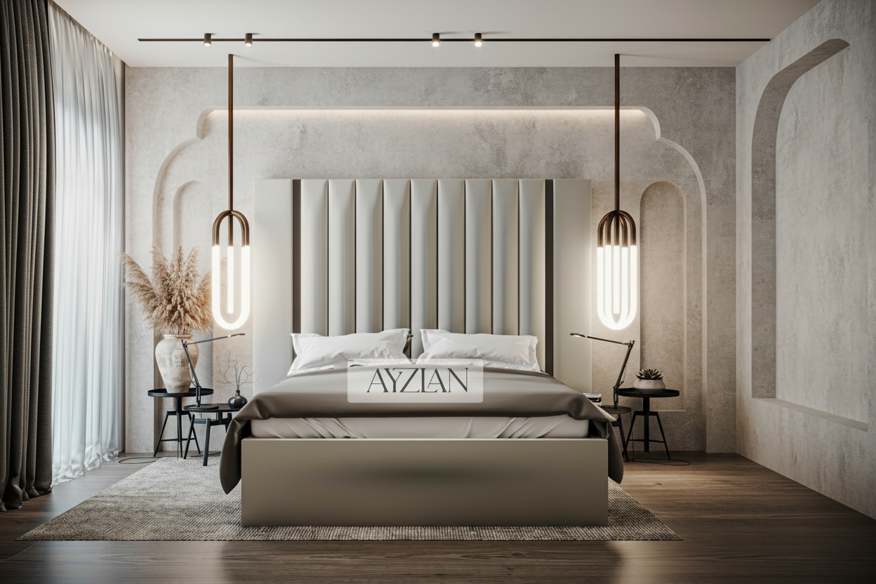 Arden Wide Extended Headboard Mirror Stripe Panelled Bed