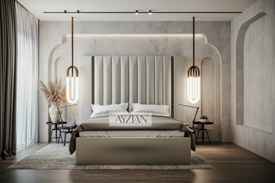 Arden Wide Extended Headboard Mirror Stripe Panelled Bed