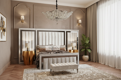 Madison Wide Extended Headboard Mirror Stripe Panelled Bed