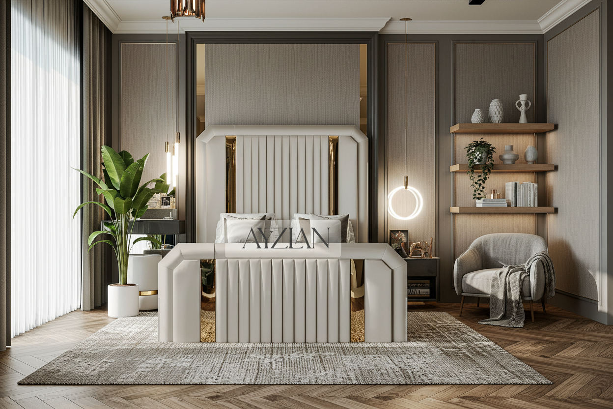 Tanner Glossy Gold Strip Elegance Bed