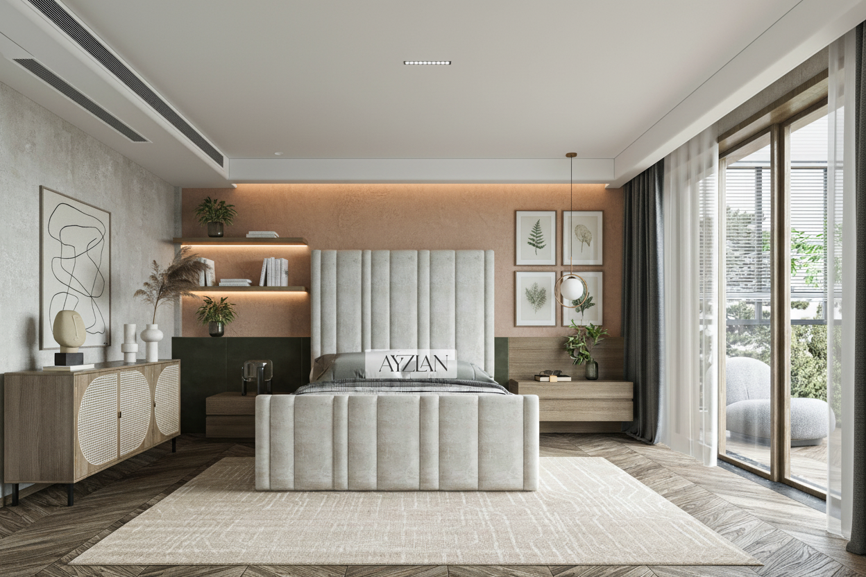 William Stripe Line Panel Wide Headboard Bed