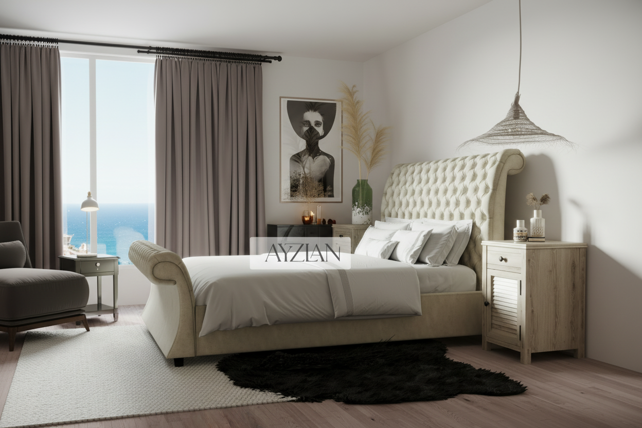 Millie Curve Foot Style Chesterfield Scroll Sleigh Bed