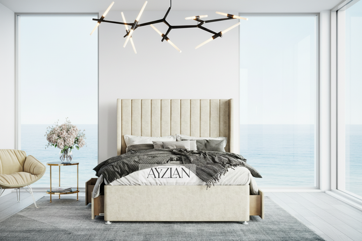 Grammy Stripe Winged Divan Drawer Storage Bed