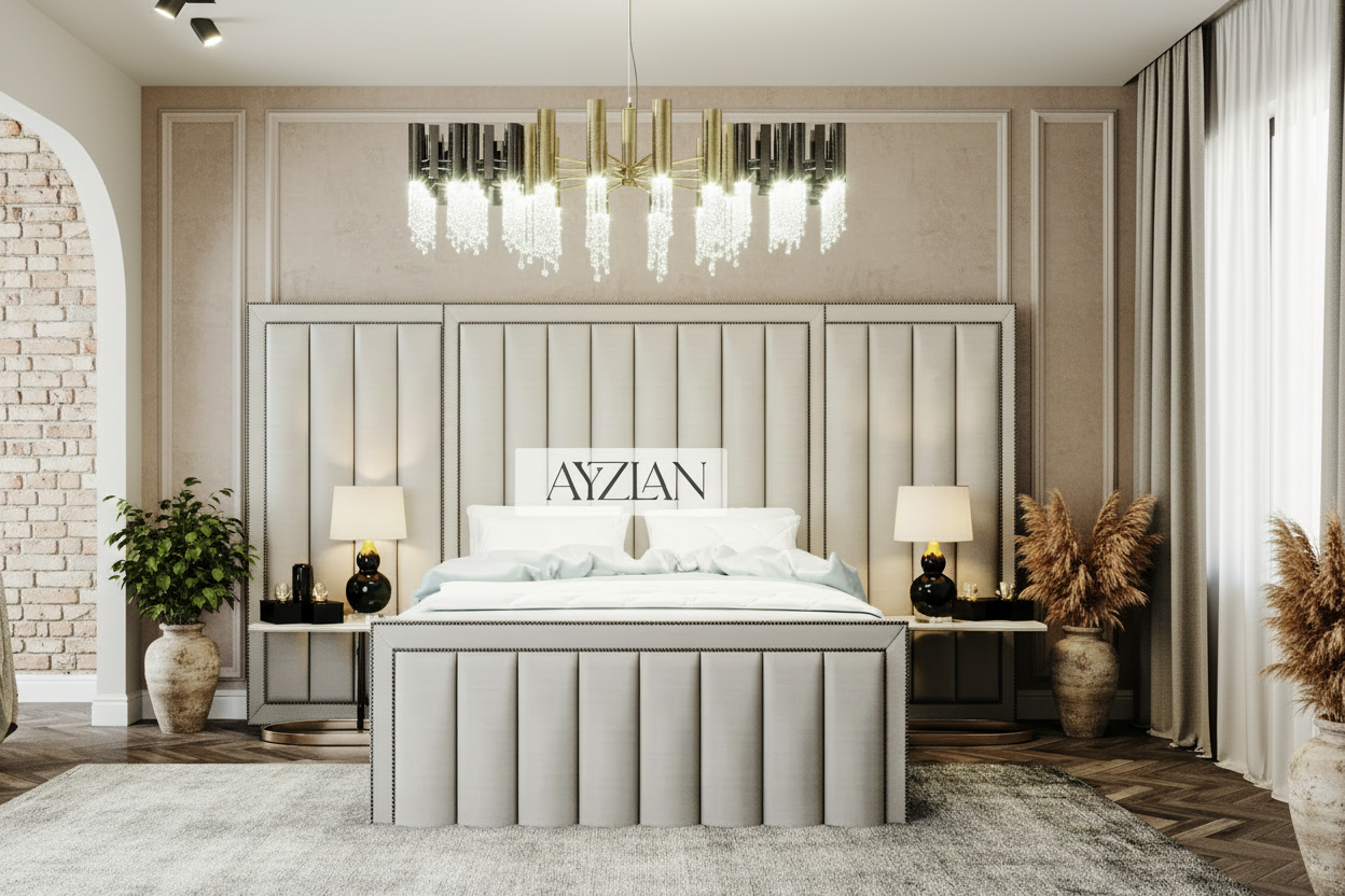 Godiva Wide Headboard Panelled Stripe Bed