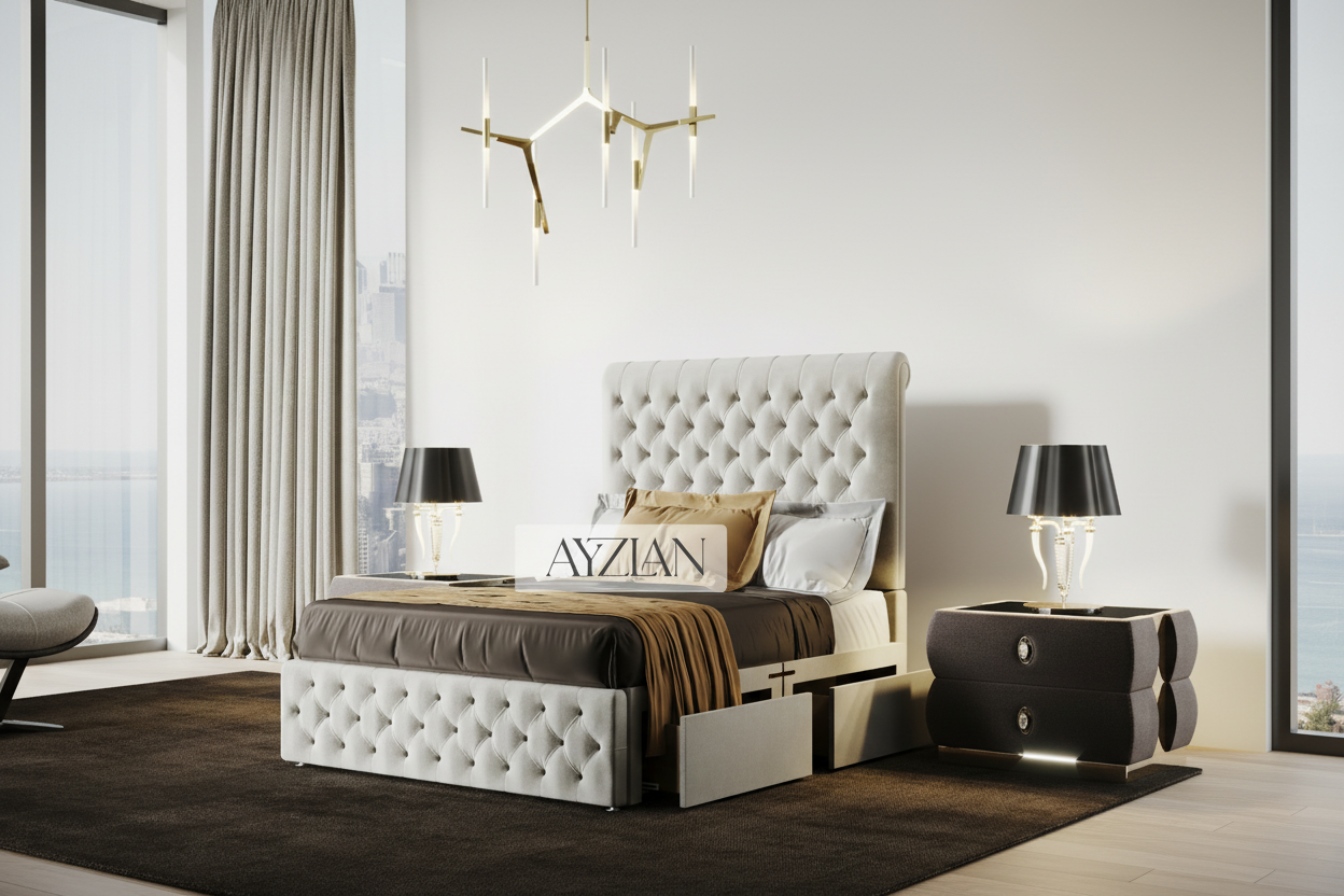 Oscar Designer Sleigh Scroll Storage Drawer Divan Bed