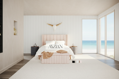 Edith Low Footend Stripe Panel Lined Winged Bed