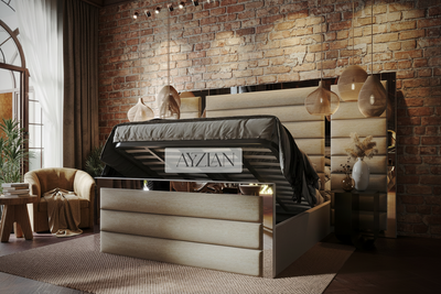 Devon Wide Extended Headboard Mirror Stripe Line Panelled Bed