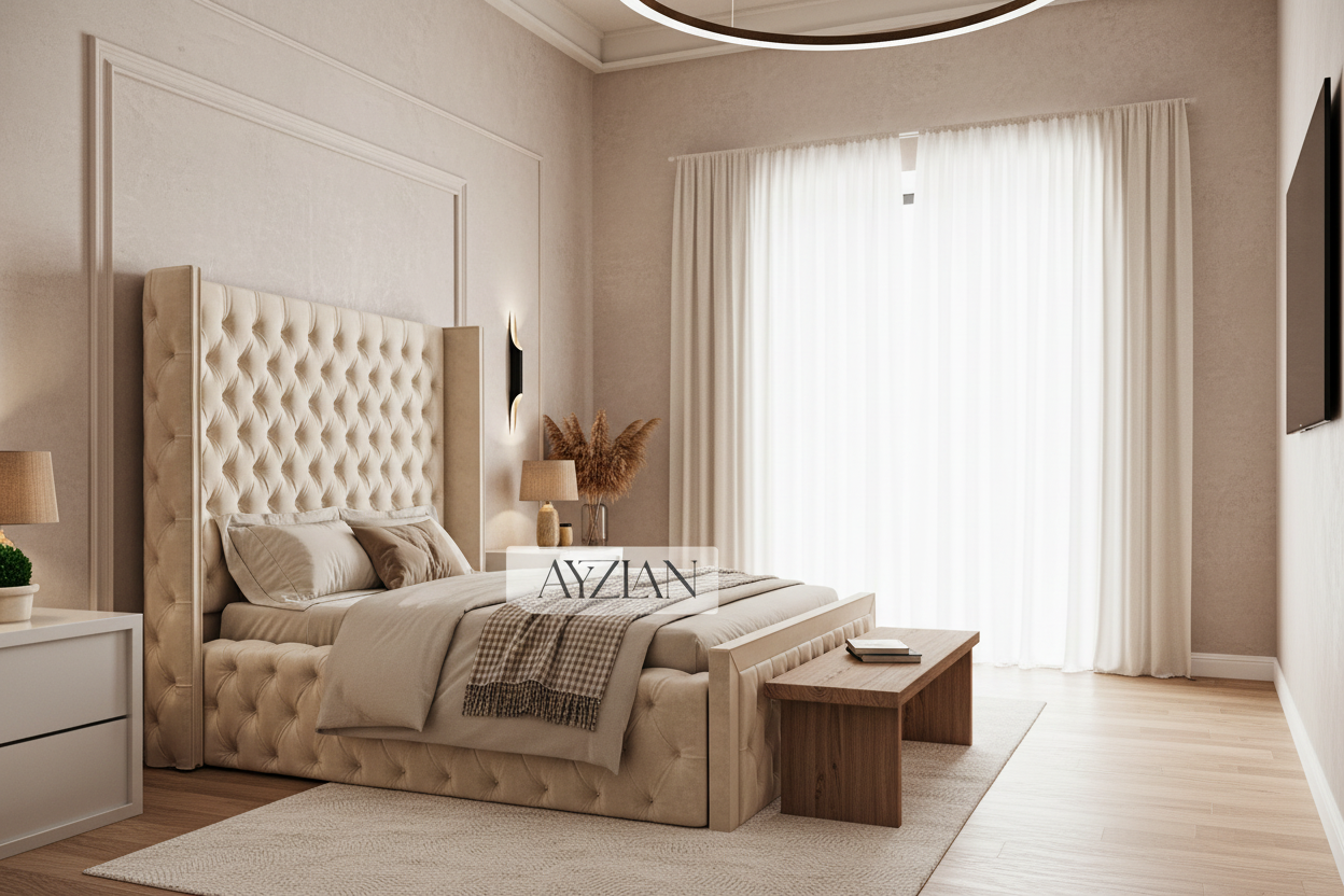 Ruby Upholstered Sides Fabric Luxury Designer Bed