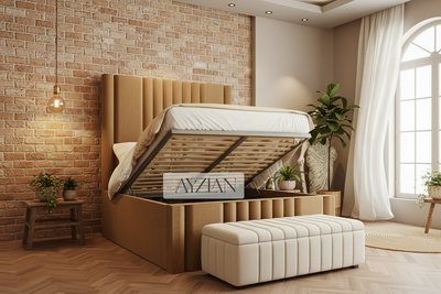 Bentley Wide Headboard Panelled Stripe Bed