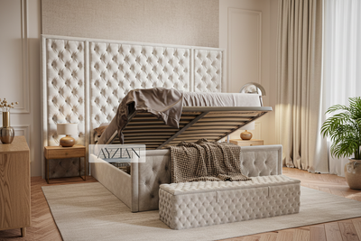 Stace Bumber Style Wide Headboard Fabric Chesterfield Bed