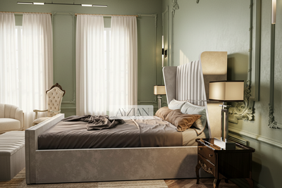 Curve Winged Dawn Stripe Panel Lined Bed