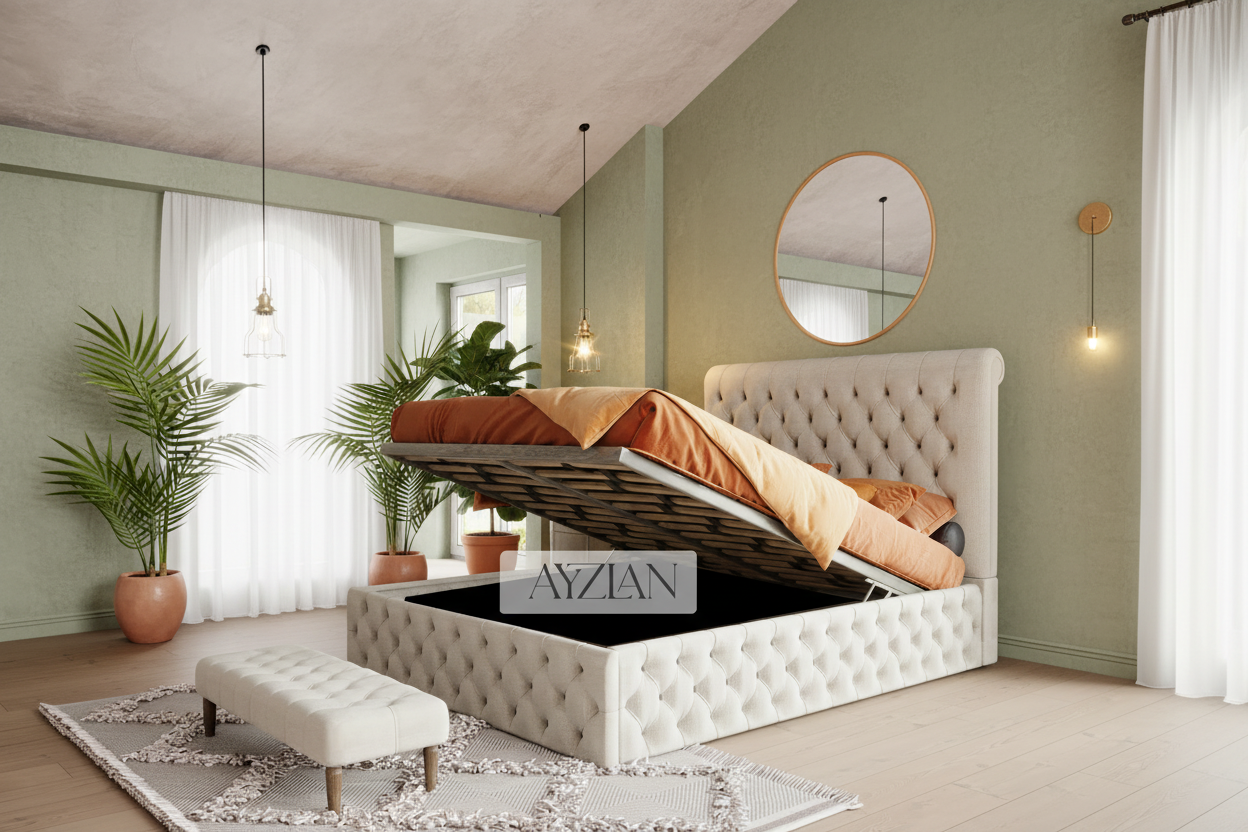 Zoe Sleigh Scroll Chesterfield Designer Bed