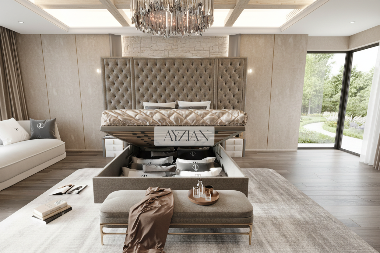 Chelsea Wide Headboard Fabric Chesterfield Bed