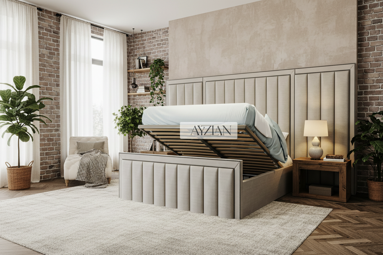 Godiva Wide Headboard Panelled Stripe Bed