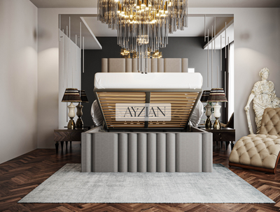 Bentley Wide Headboard Panelled Stripe Bed