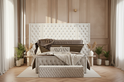 Stace Bumber Style Wide Headboard Fabric Chesterfield Bed