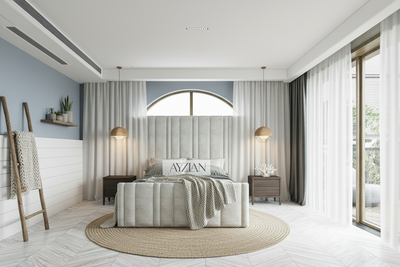 William Stripe Line Panel Wide Headboard Bed