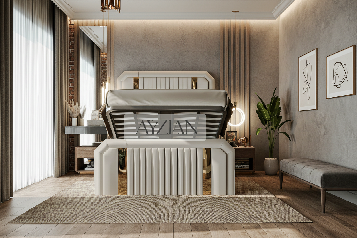 Tanner Glossy Gold Strip Elegance Bed