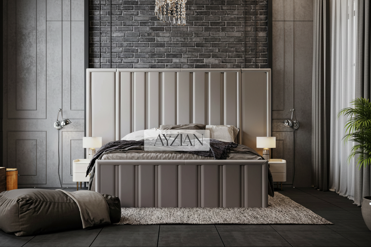 Jameson Wide Headboard Panel Stripe Bed