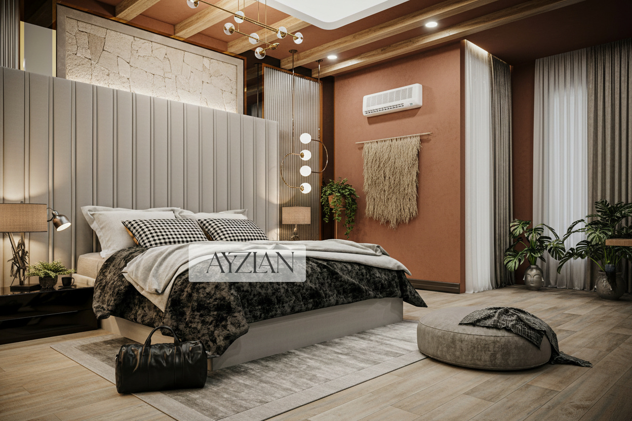 Alwin Wide Headboard Panel Stripe Bed