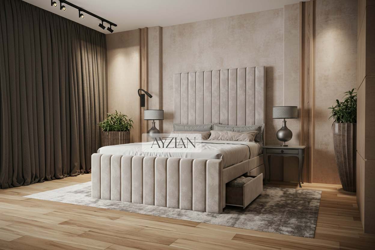 Merry Wide Headboard Panelled Stripe Storage Divan Drawer Bed