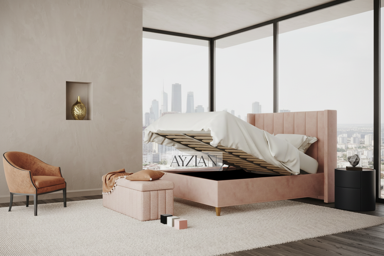 Edith Low Footend Stripe Panel Lined Winged Bed