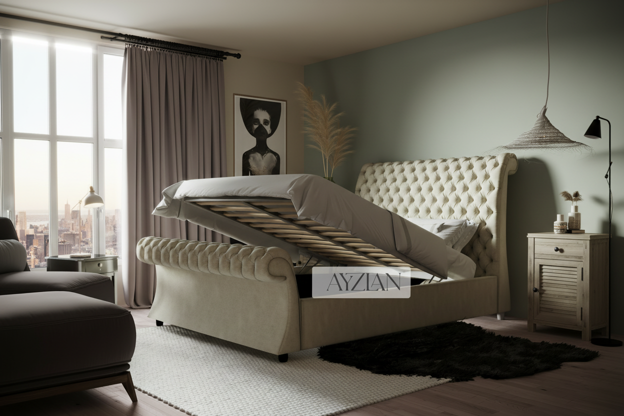 Millie Curve Foot Style Chesterfield Scroll Sleigh Bed