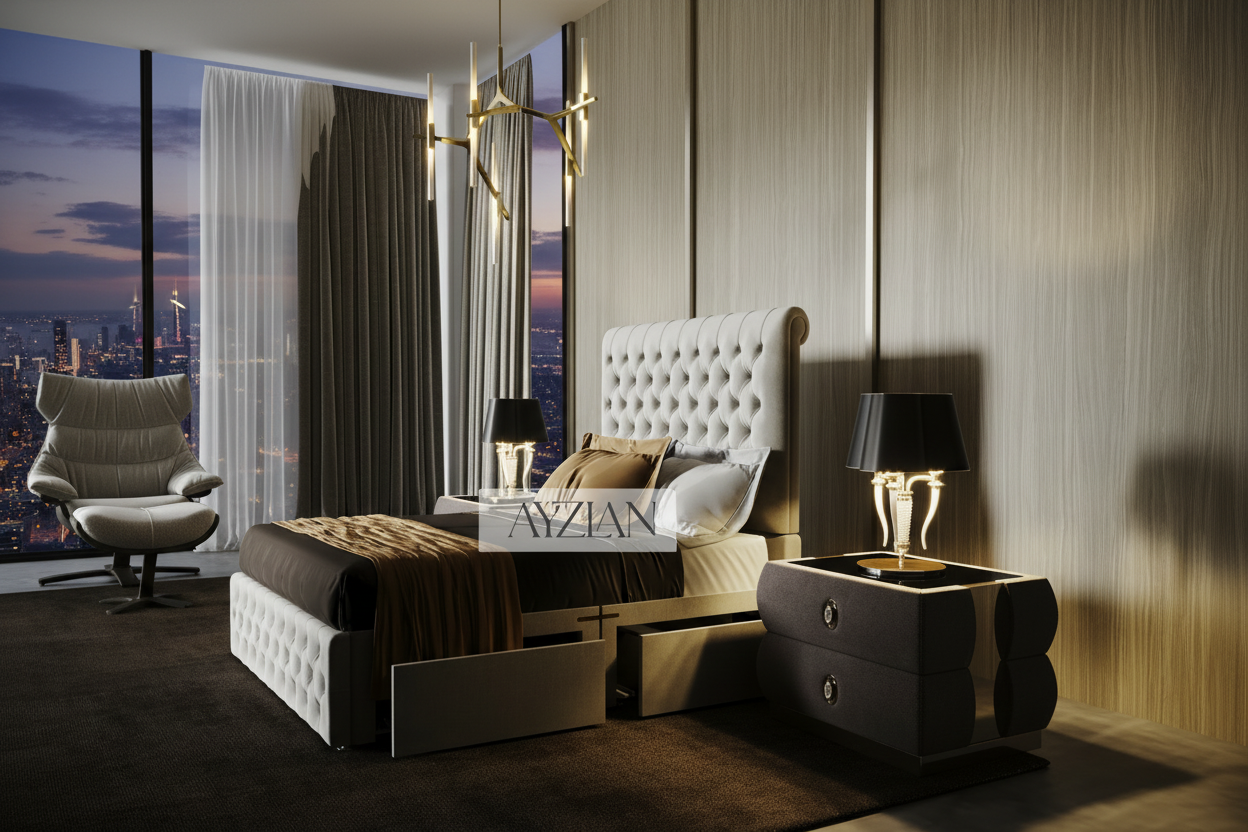 Oscar Designer Sleigh Scroll Storage Drawer Divan Bed