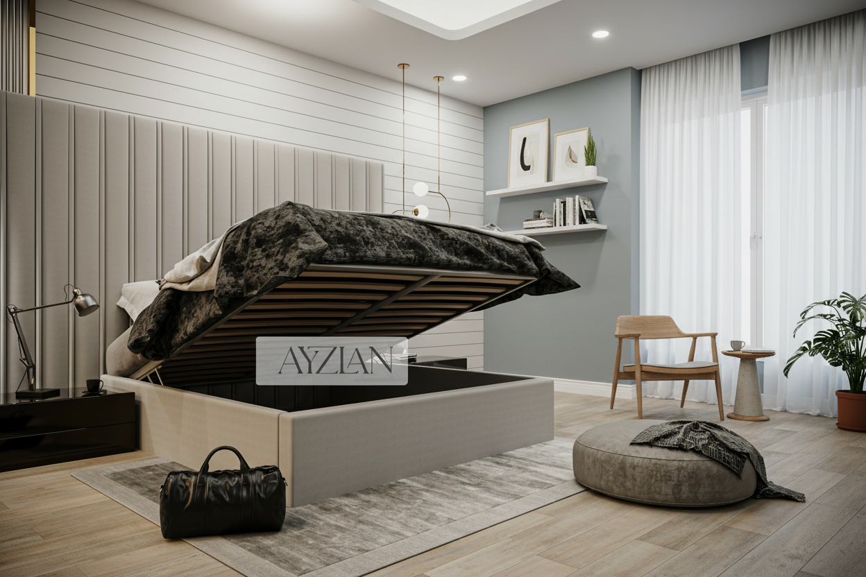 Alwin Wide Headboard Panel Stripe Bed