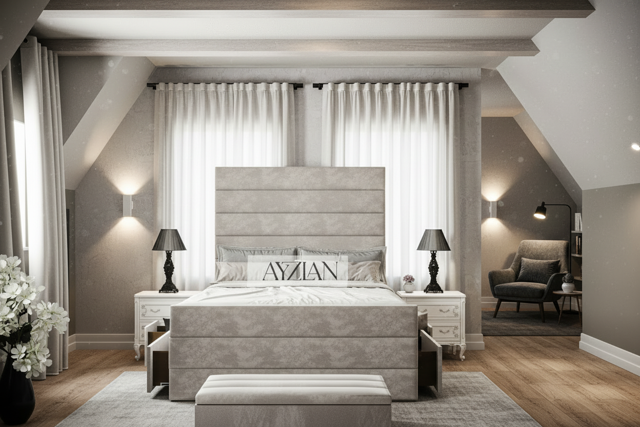 Willow Wide Headboard Upholstered Line Panel Storage Divan Drawer Bed