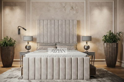 Merry Wide Headboard Panelled Stripe Storage Divan Drawer Bed