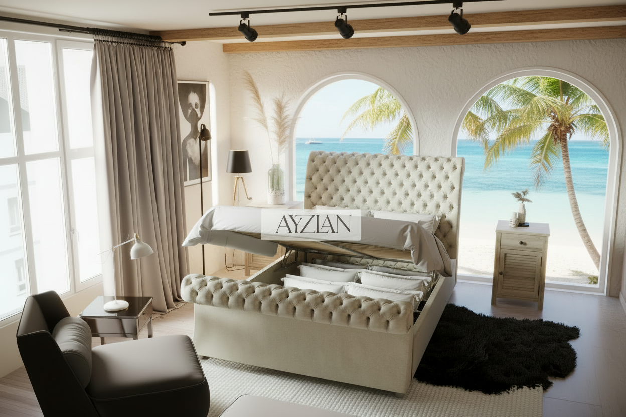 Millie Curve Foot Style Chesterfield Scroll Sleigh Bed