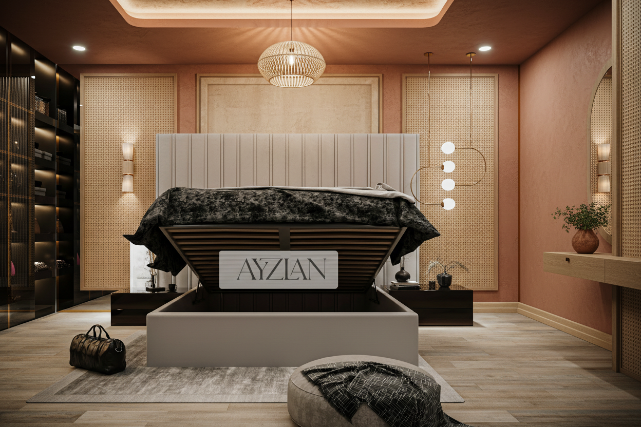 Alwin Wide Headboard Panel Stripe Bed