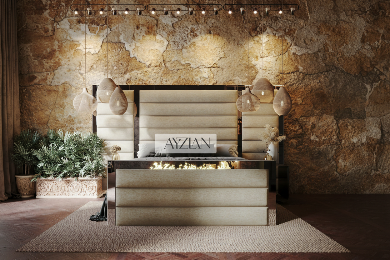 Devon Wide Extended Headboard Mirror Stripe Line Panelled Bed