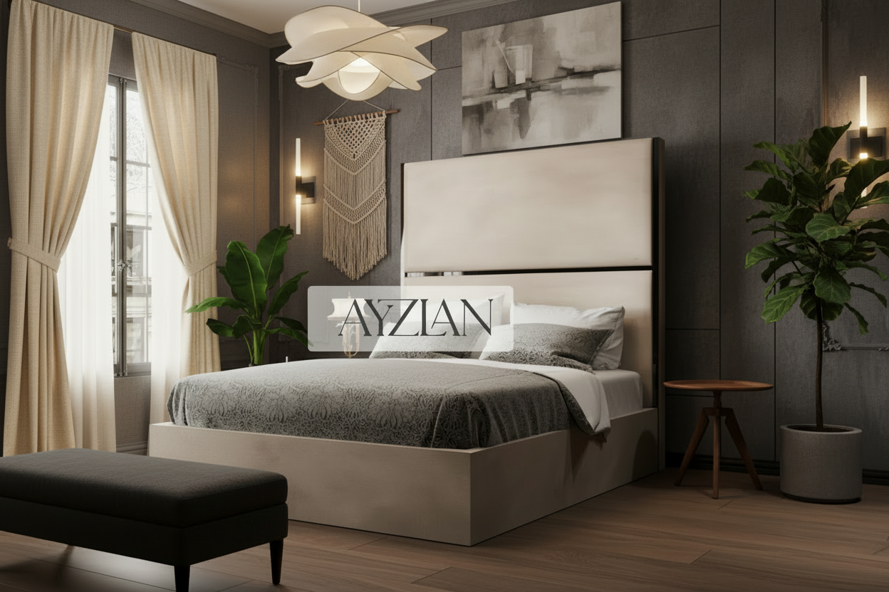 Ava Elegance Glossy Trim Wider Headboard Bed