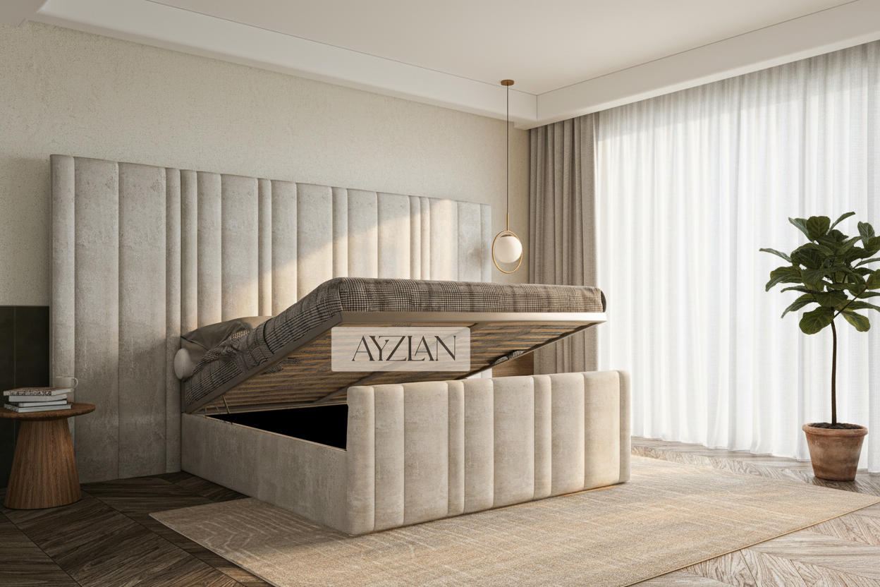 William Stripe Line Panel Wide Headboard Bed