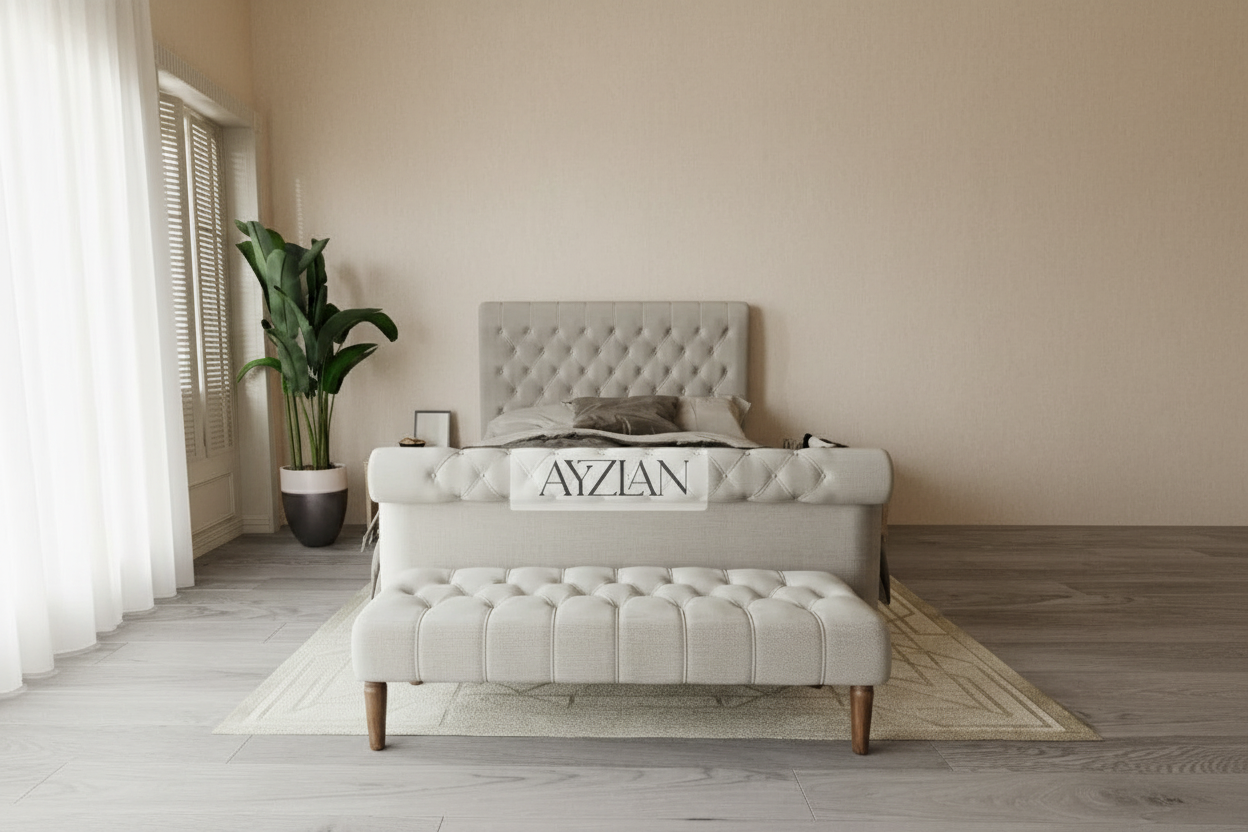 Zoe Chesterfield Scroll Sleigh Bed