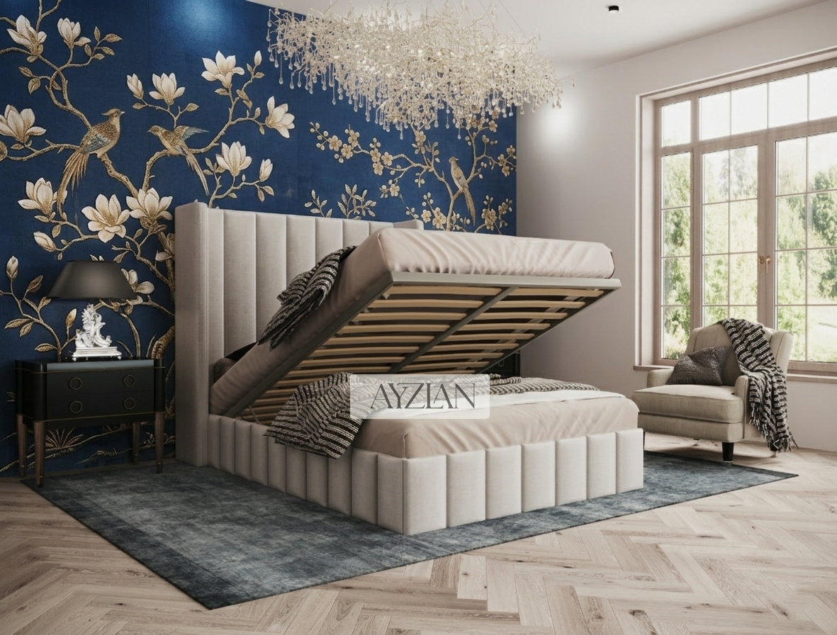 Walden Tall Headboard Winged Stripe Bed