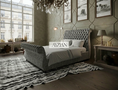 Alice Swan Style Chesterfield Scroll Sleigh Bed