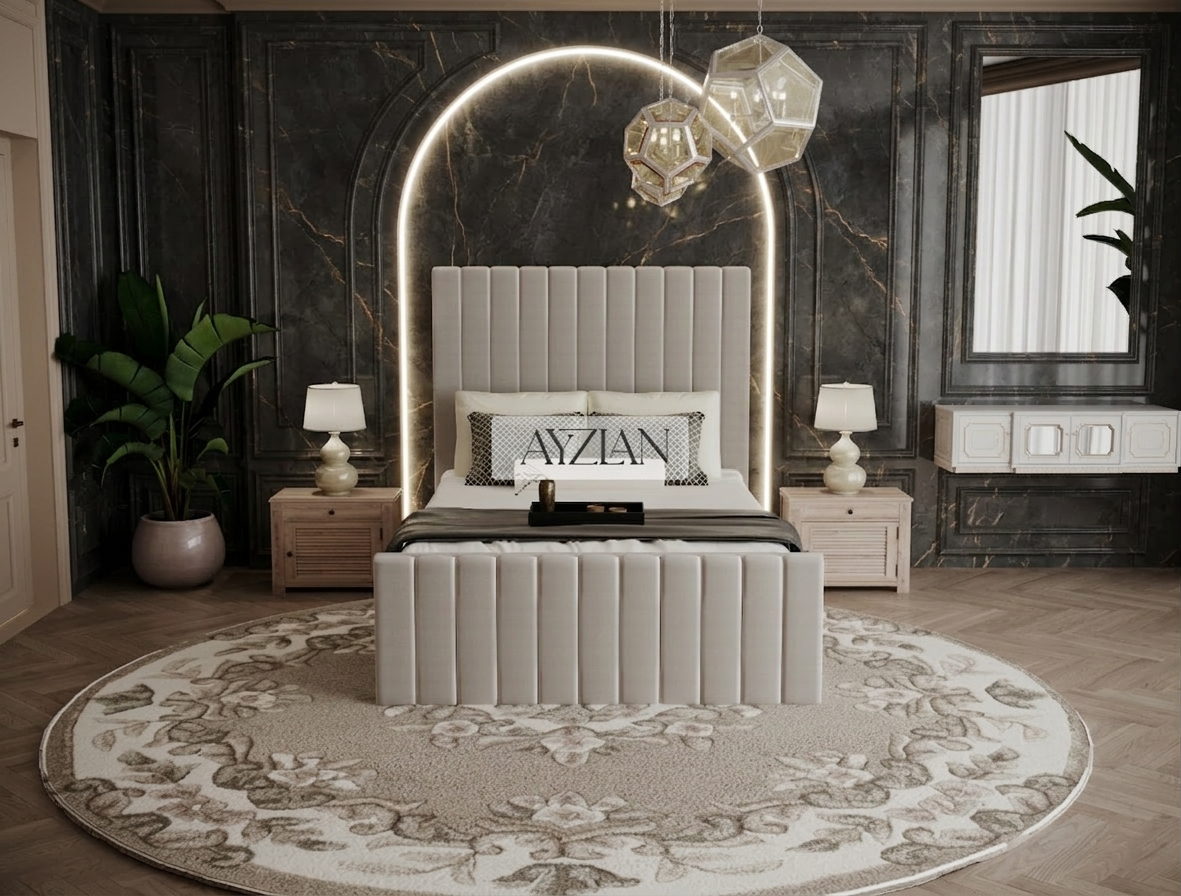 Merry Wide Headboard Panelled Stripe Bed