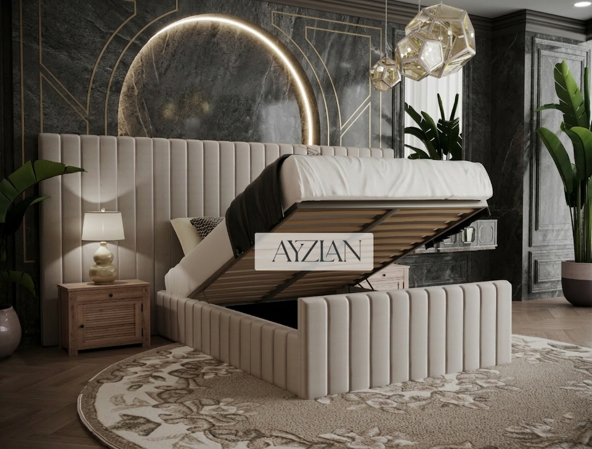 Merry Wide Headboard Panelled Stripe Bed