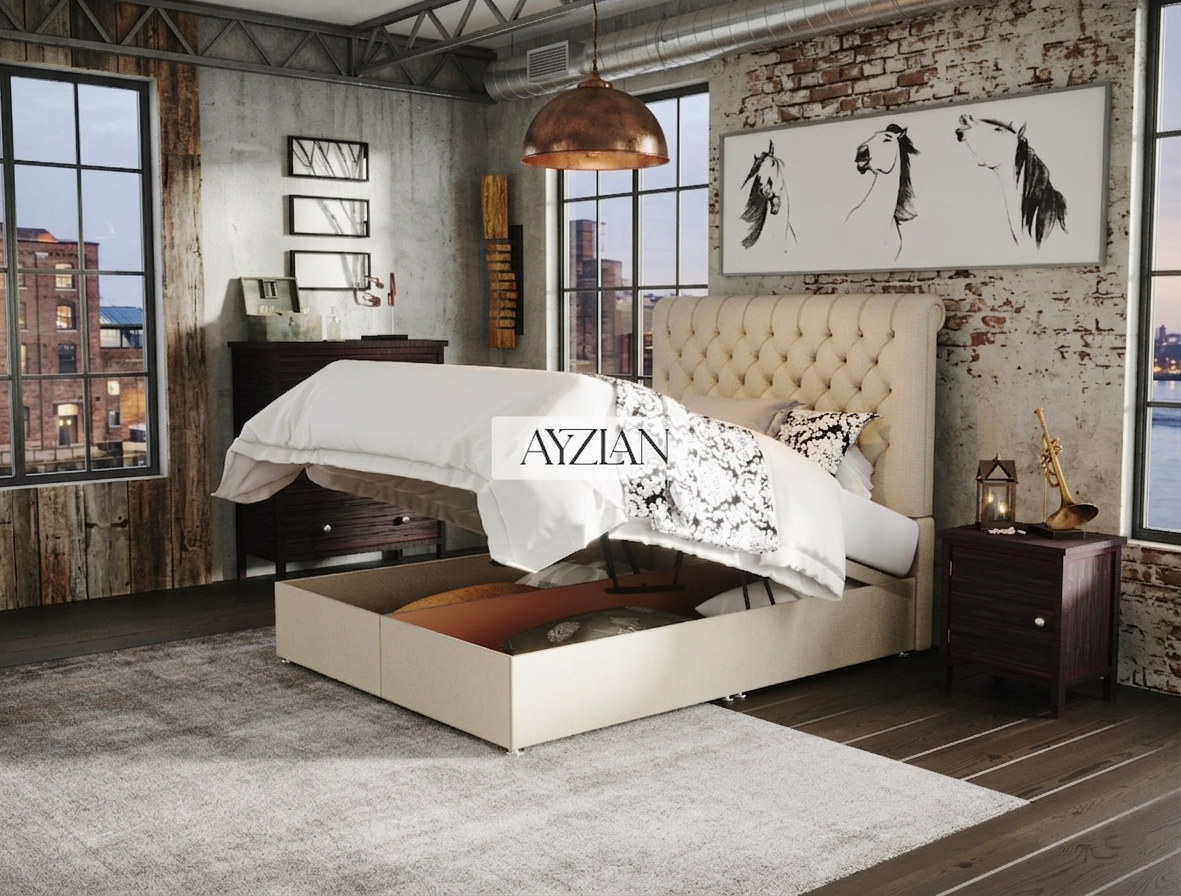 Lennon Chesterfield Sleigh Scroll Divan Ottoman Storage Bed