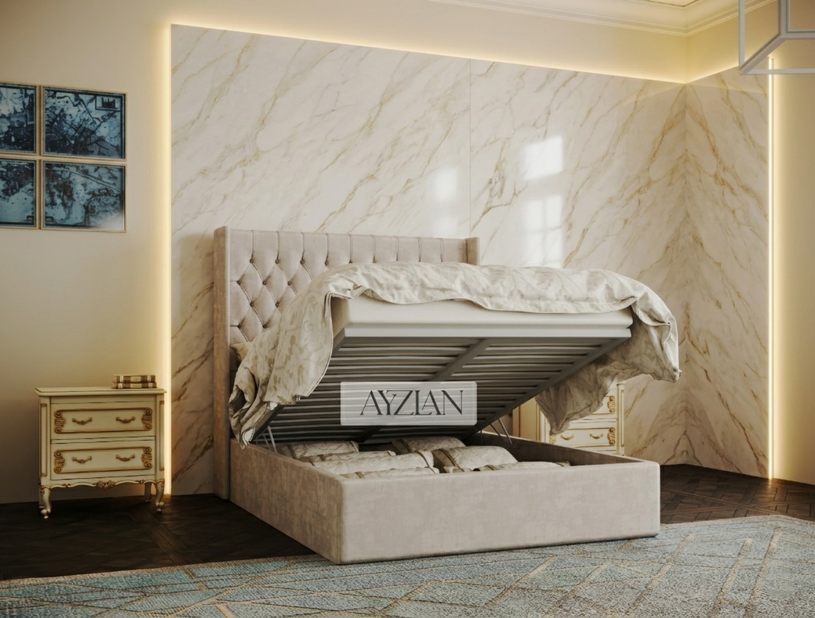 Elba Chesterfield Upholstered Wingback Bed