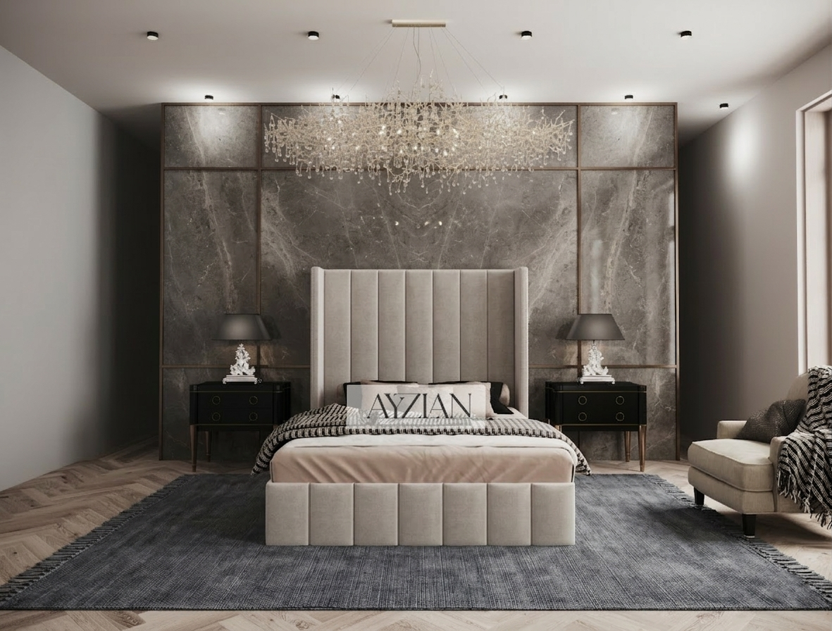 Walden Tall Headboard Winged Stripe Bed