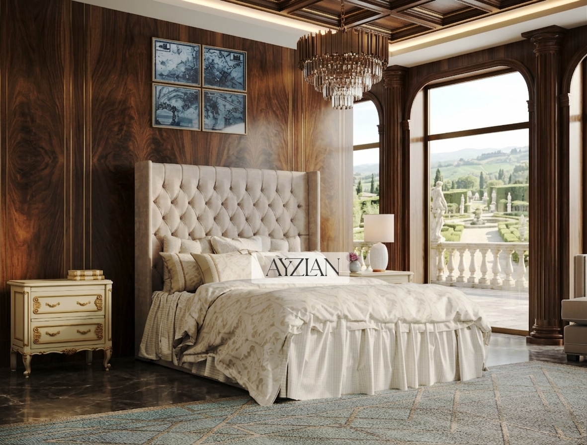 Elba Chesterfield Upholstered Wingback Bed