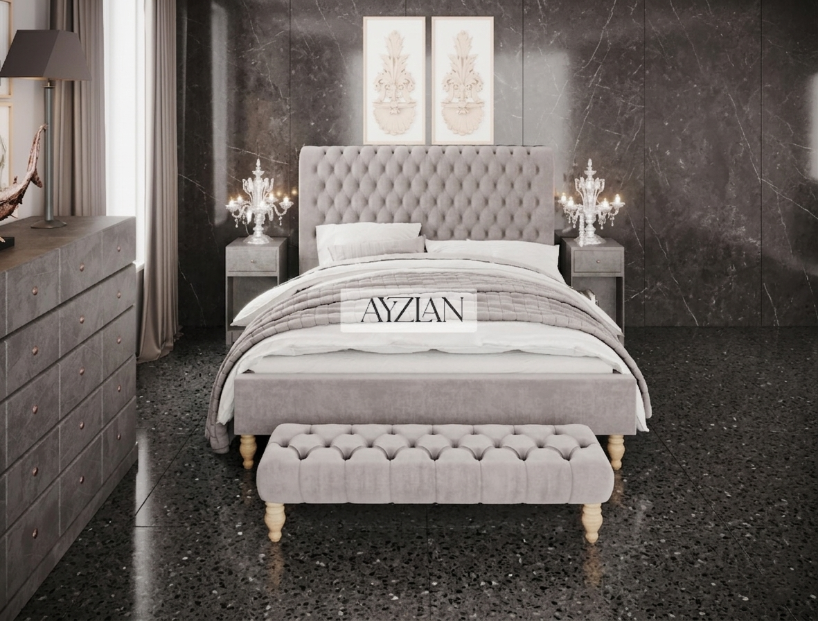 Thornberry Chesterfield Sleigh Scroll Small Footboard Bed