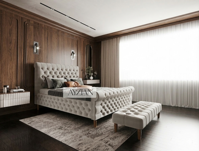 Dawson Upholstered Chesterfield Scroll Sleigh Bed