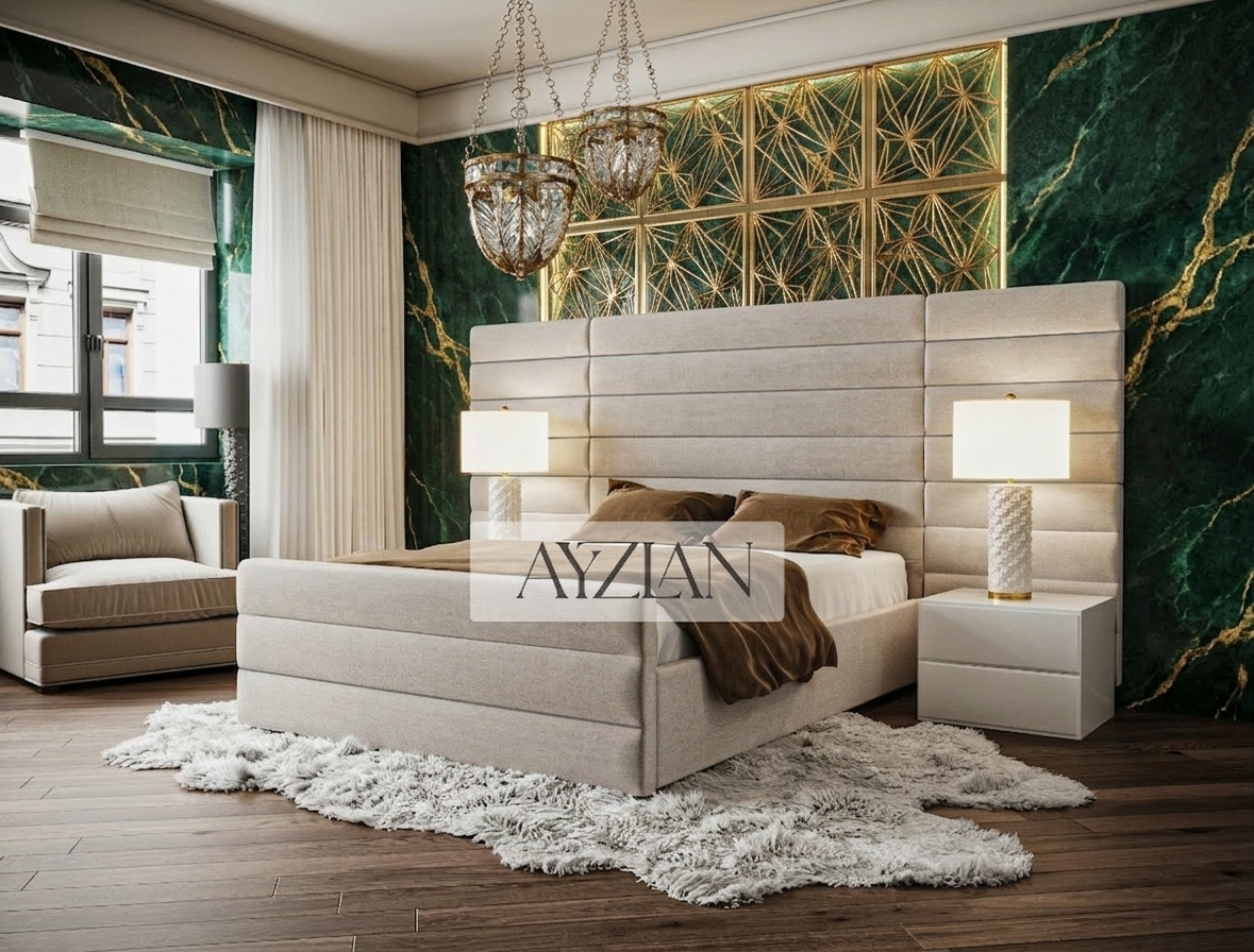 Alfie Wide Headboard Upholstered Line Panel Bed